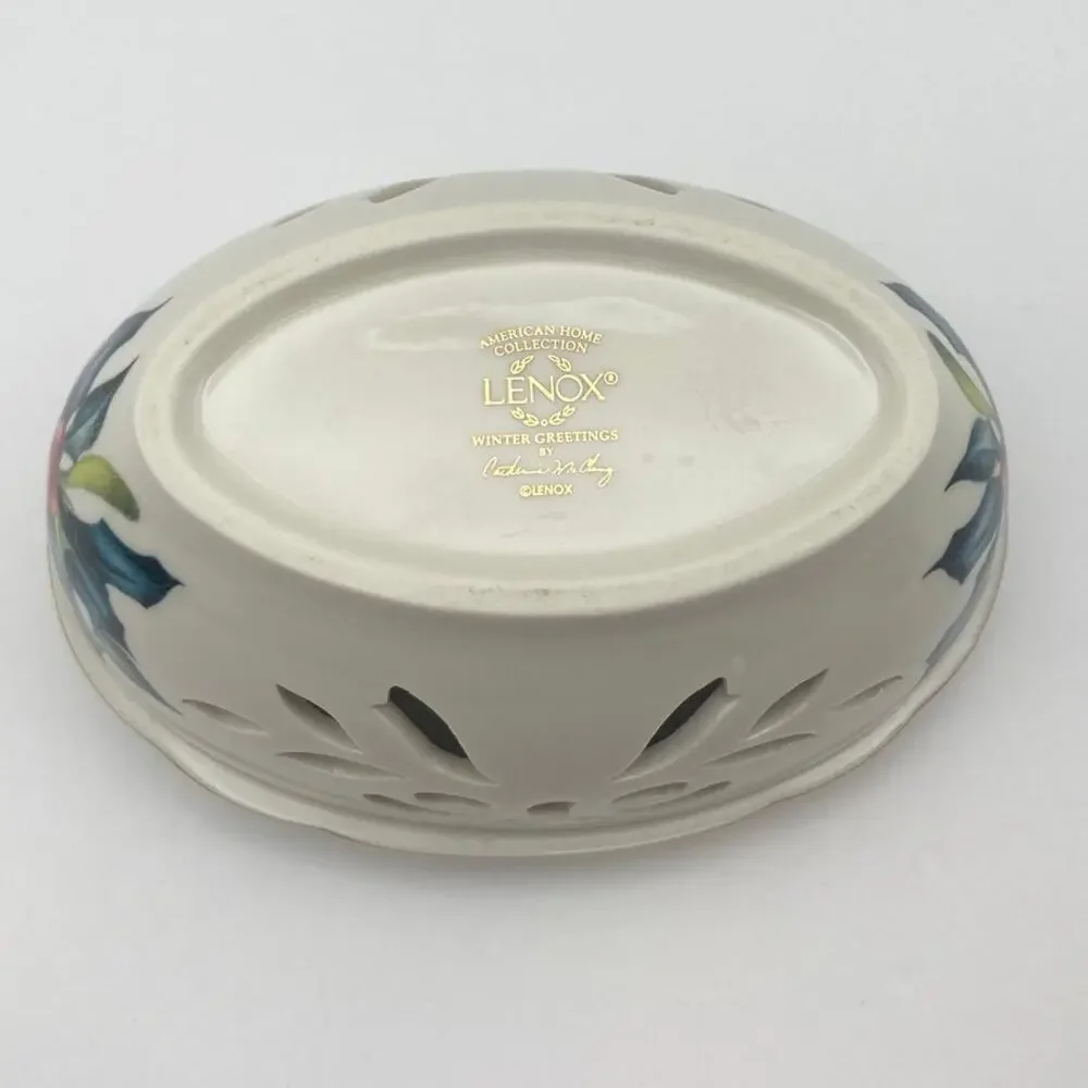 Lenox Winter Greetings Pierced Gold Rim Trinket Bowl with Lid